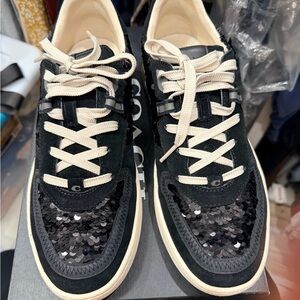 Coach Black Sequin Accent Sneakers with Cream Laces